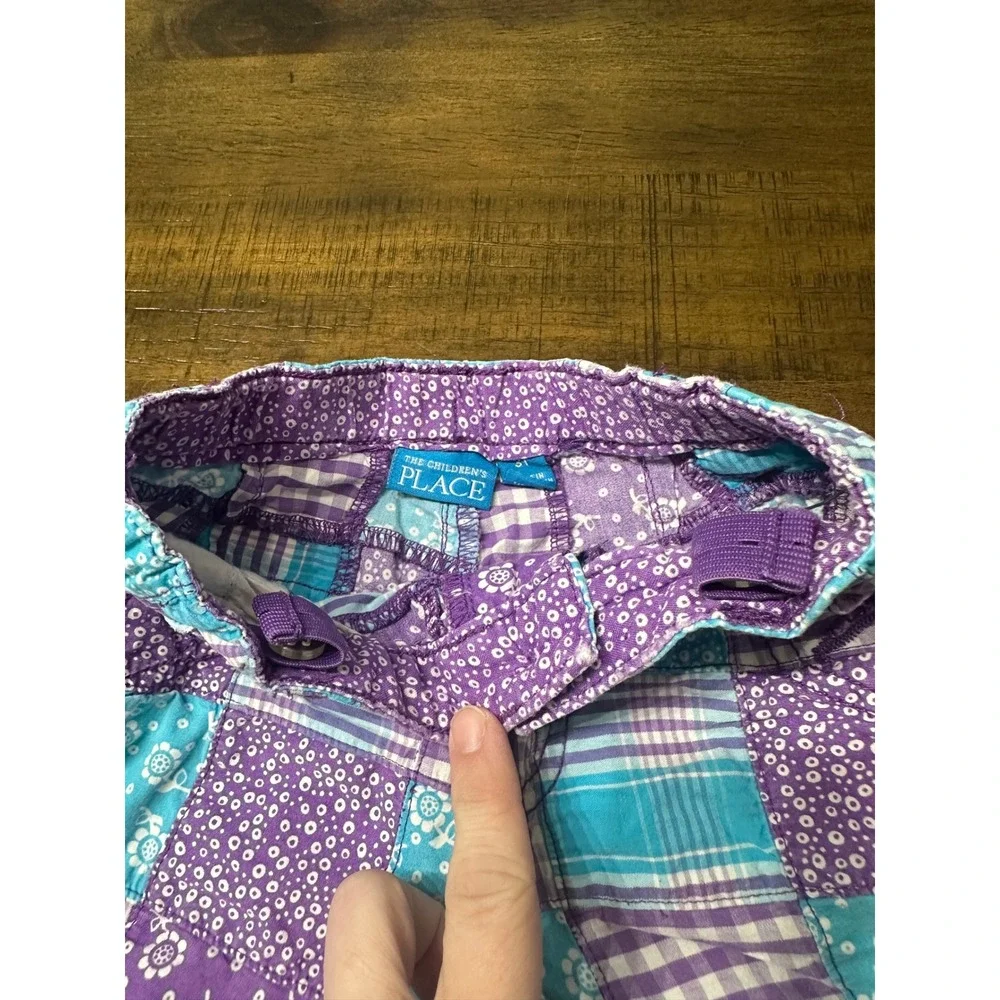 The Childrens Place Kids Patchwork Shorts‎ Purple Teal Gingham Floral 3T